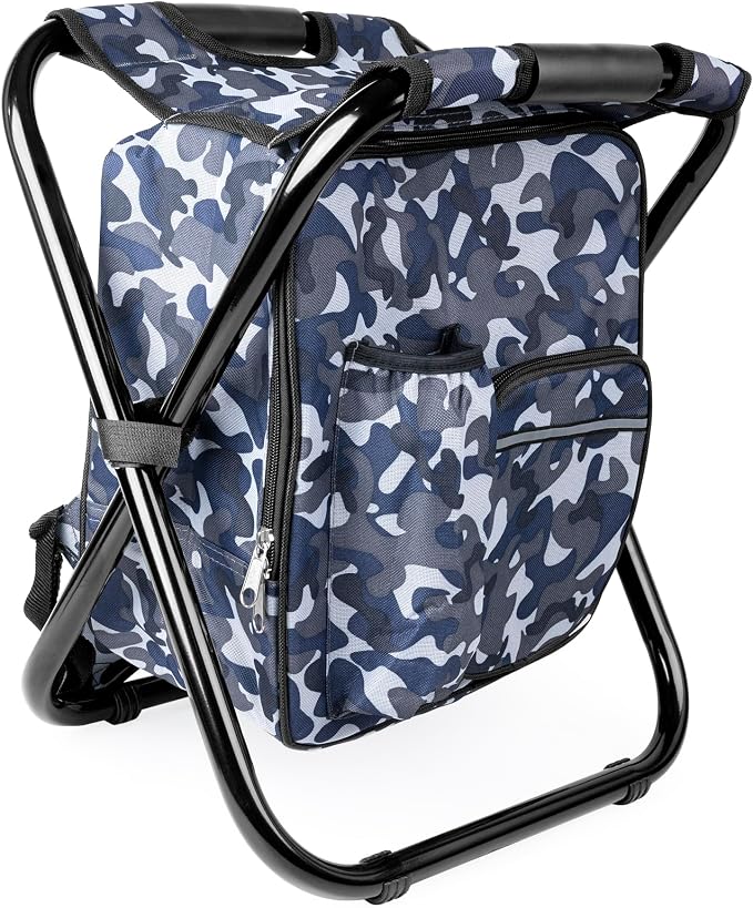 Kikerike Backpack Stool Cooler Chair Heavy Duty 300 LBS Max Load Portable Lightweight Stool Backpack Folding Fishing Cooler Seat for Camping Hunting Fishing - Arctic Camo