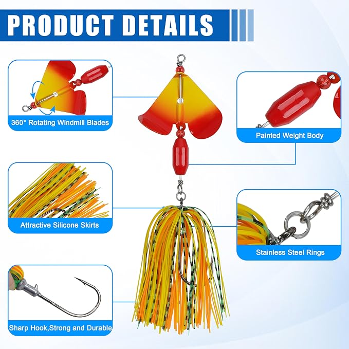 Spinnerbait Fishing Lures Kit - 6/12pcs Bass Fishing Buzzbait Lures Spinner Baits for Bass Trout Pike Salmon Multicolor Swimbait Buzz Bait Metal Spinner baits Swim Jigs Freshwater Saltwater