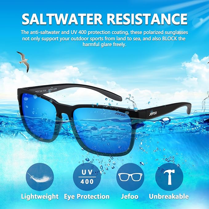 Jefoo Polarized Fishing Sunglasses for Men Women Kayaking Surfing Driving Lightweight Sports Sun Glasses UV Protection