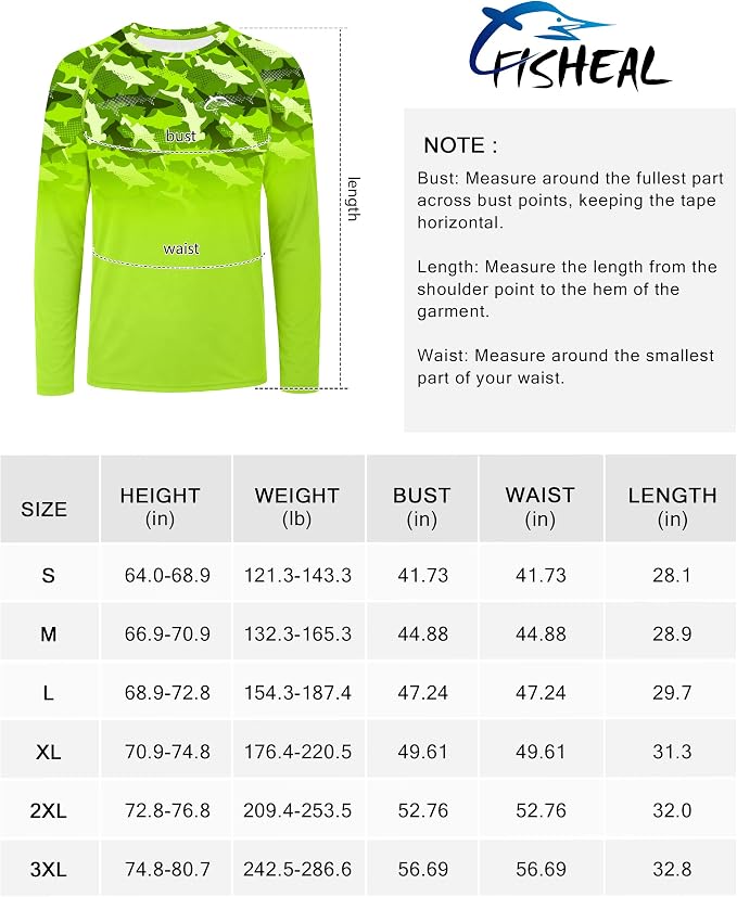 FISHEAL Men's Long Sleeve Fishing Shirts, UPF 50+ Camo Sun Protection Rash Guard, UV Shirt for Swimming Hunting Outdoor