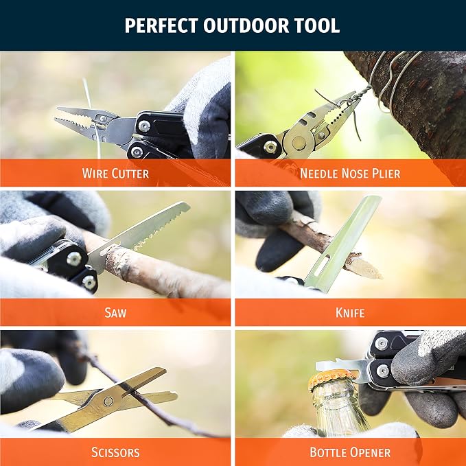 16-in-1 Multitool Pliers, Portable Camping Multi Tool with Safety Lock, Outdoor Survival Gear for Hiking, Hunting, Backpacking