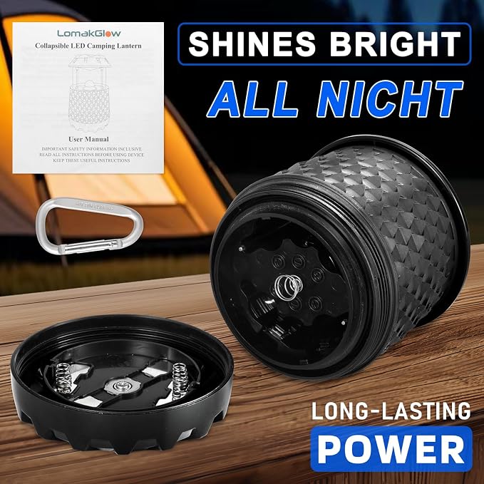 LED Camping Lantern – Collapsible, Waterproof, White Bright Light for Power Outages, Hurricanes, Storms & Outdoor Use – Indoor Emergency & Hiking Gear – Black