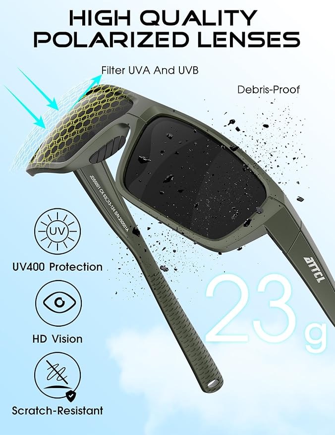 ATTCL Polarized Sunglasses Men for Fishing: UV Protection Lightweight TR90 Sports Wrap Sun Glasses Driving Golf Running