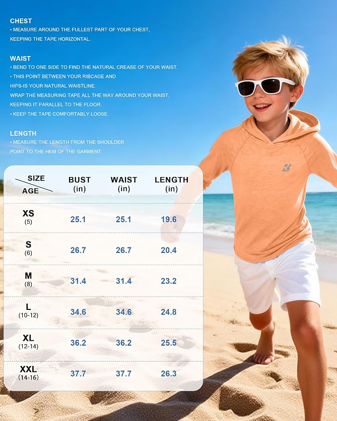 Roadbox Boys Rash Guard Hooded Fishing Shirt, Kids UPF 50+ Long Sleeve Sun Hoodie, Youth UV Protection Beach Swim Shirts
