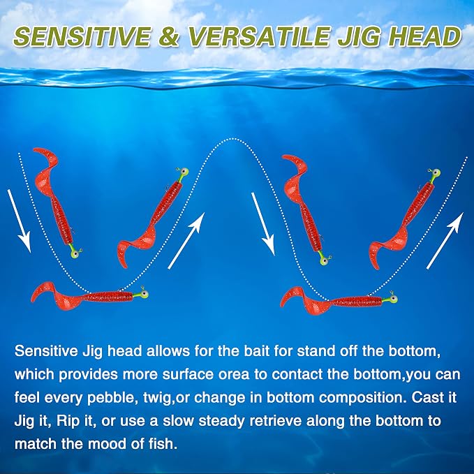 AGOOL Fishing Jig Heads Hooks Kit, 35/60pcs Round Ball Jig Heads Fishing Lures Crappie Jig Heads for Soft Plastic Baits Bass Trout Soft Worm Shrimp Lures Freshwater Saltwater