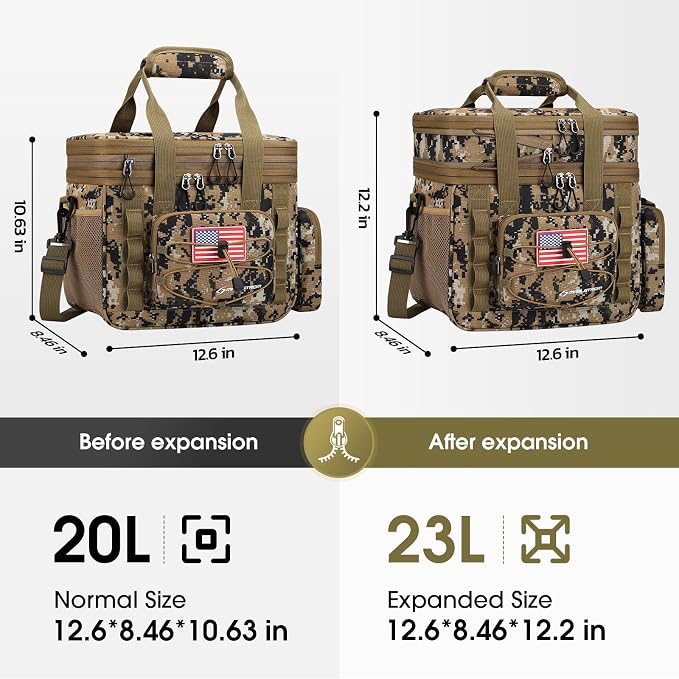 Maelstrom Tactical Lunch Box, 23 L Insulated Lunch Bag for Men, Expandable Double Deck Lunch Cooler Bag,Large Leakproof Soft Lunch Tote with Detachable MOLLE Bags, for Adult Women Work,Picnic