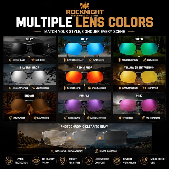 ROCKNIGHT Polarized Rectangular Sunglasses for Men Driving UV400 Protection Lightweight Al‑Mg Frame
