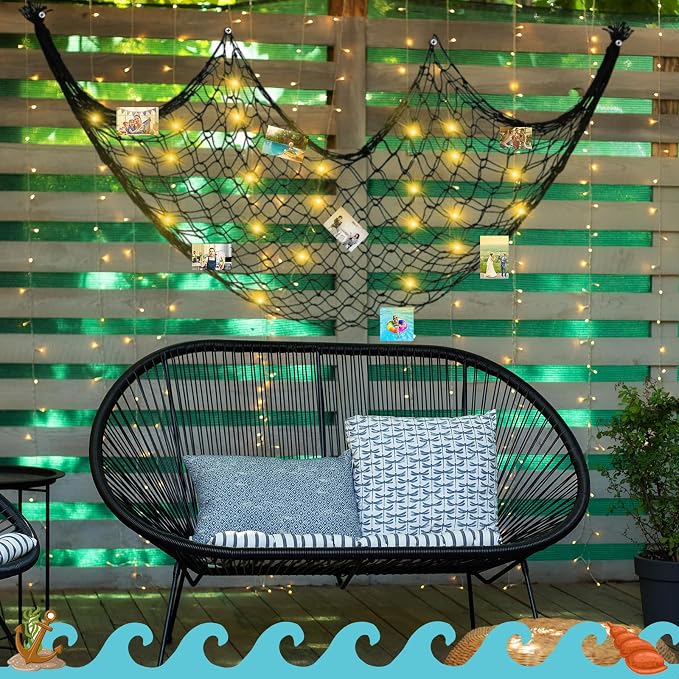 12 Pack Decorative Fish Netting for Party 80 x 40 Inch Natural Cotton Fish Net Decorations for Pirate Ocean Under The Sea Hawaiian Mermaid Party Picture Wall Hanging Decoration(Black)
