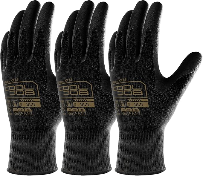 COOLJOB A3 Cut Resistant Safety Work Gloves with Nitrile Grip, Touchscreen & Flexible for Gardening Fishing Construction
