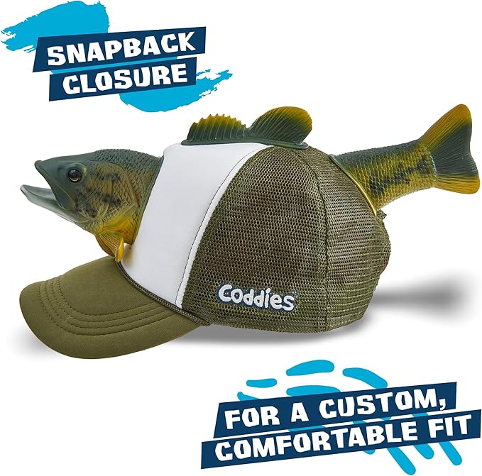 Coddies Bass Fish Hat - Hilarious Novelty Bass Fishing Hat, Perfect Gag Fishing Gift for Anglers, Dads & Fish Enthusiasts