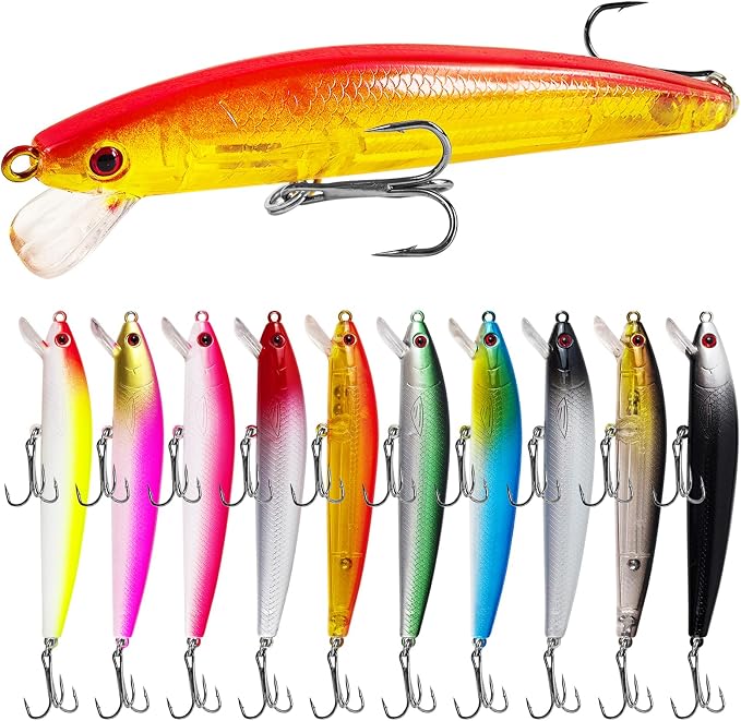 Fishing Lures Large Hard Bait Minnow VIB Lure with Treble Hook Life-Like Swimbait Fishing Bait Popper Crankbait Vibe Sinking Lure for Bass Trout Walleye Redfish