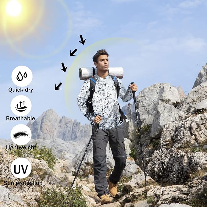 Men's UPF 50+ Sun Protection Hoodie Shirt Long Sleeve SPF Fishing Outdoor UV Hiking Lightweight Shirts