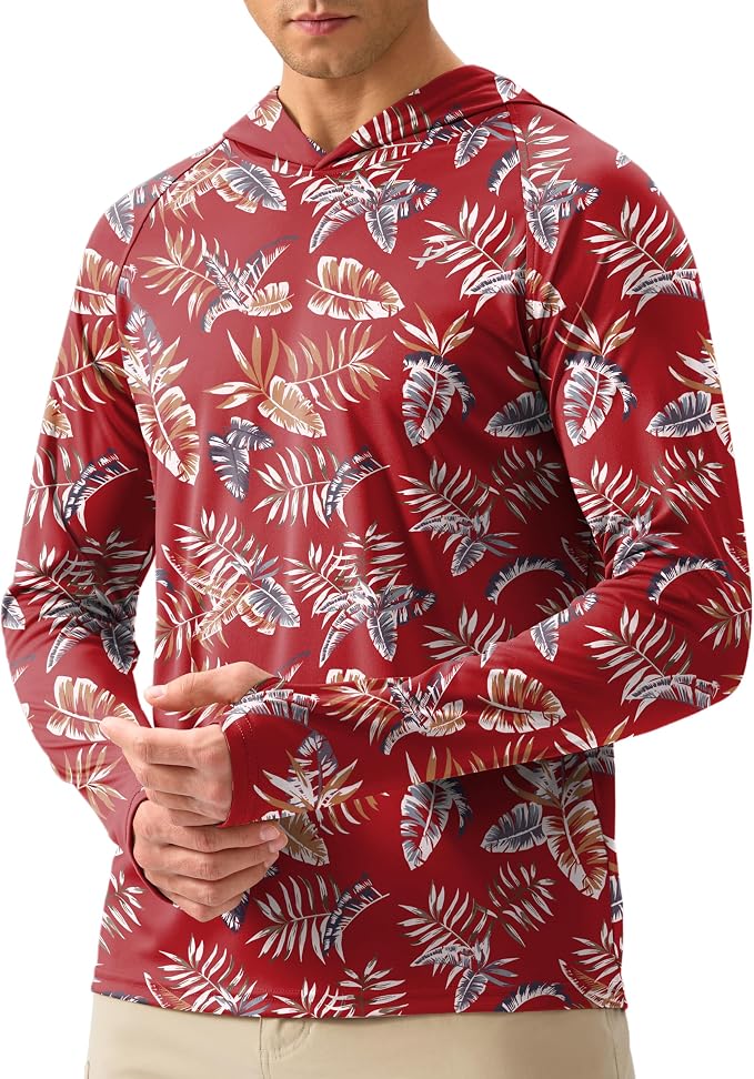 Pudolla Men's Sun Protection Hoodie Shirts UPF 50+ Rash Guard SPF Long Sleeve Fishing Shirt for Men Swim Hiking Boating