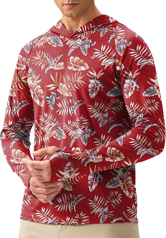 Pudolla Men's Sun Protection Hoodie Shirts UPF 50+ Rash Guard SPF Long Sleeve Fishing Shirt for Men Swim Hiking Boating