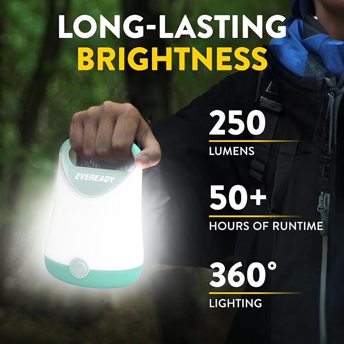 Eveready LED Camping Lantern X-250 (2-Pack), Super Bright Tent Lights, Rugged Water Resistant LED Lanterns, 100 Hour Run-time (Batteries Included), Teal