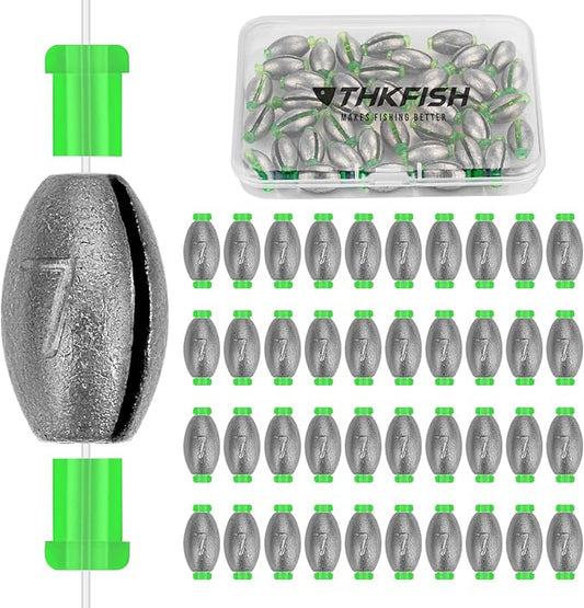 THKFISH Egg Fishing Sinkers Weights, Removable Rubber Core Fishing Weights Twist-Lock Sinker,Bass Weights Sinker Tackle Saltwater Casting Fishing Sinkers Set Oval Freshwater,1/8-1OZ
