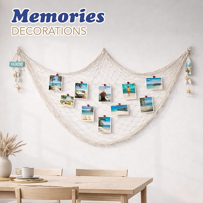 4E's Novelty Fish Net Decorative - Pack of 3 - Natural Cotton Fishnet Decor - Each 14 x 4 feet - for Mermaid Party Decorations, Luau Tropical Nautical Beach Table Cover