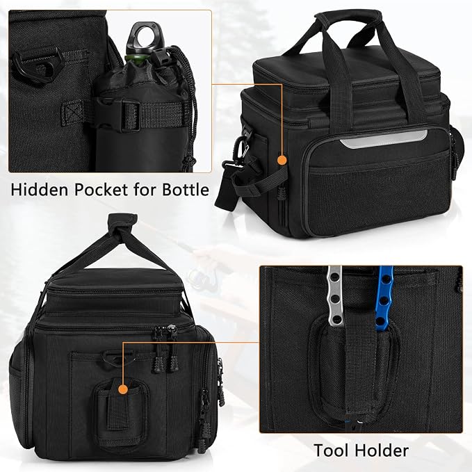 Fishing Tackle Bag - Holds 3400-3600 Size Tackle Boxes -Saltwater & Freshwater Fishing Bags - Padded Shoulder Strap Fishing Bags (Black) (Bag Only)
