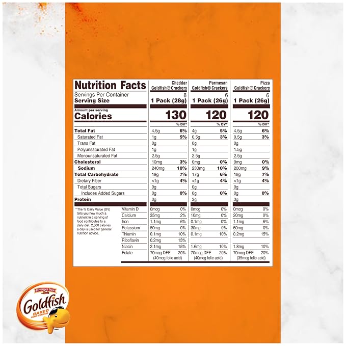 Goldfish Crackers Say Cheeeese Variety Pack with Cheddar, Pizza and Parmesan, Snack Packs, 20 Ct (Pack of 2)