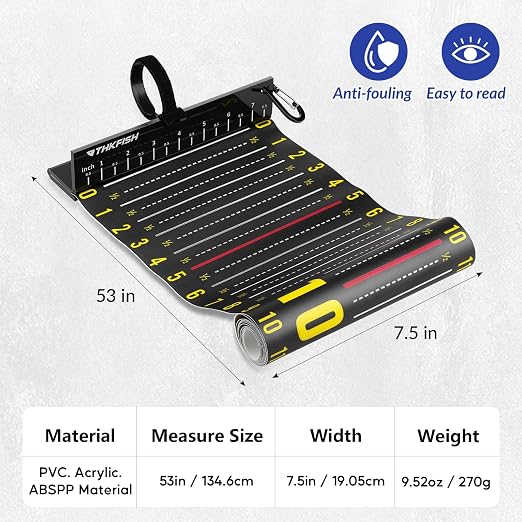 THKFISH 53in Fish Ruler with Measuring Board, Portable Waterproof Folding Fishing Ruler Fish Measuring Tape for Boat, Kayak, Coolers, Yacht and Workbench