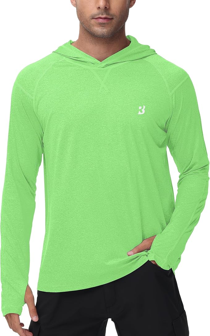 Roadbox Mens UPF 50+ Fishing Shirts, Long Sleeve UV Sun Hoodie, Hiking Running Swim Athletic Workout Shirt