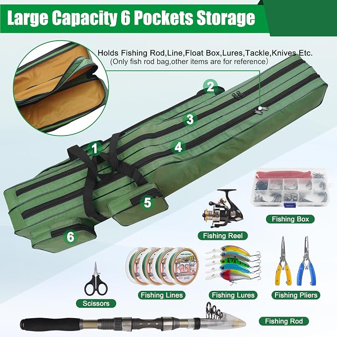 SILANON Fishing Rod Case, Portable Fishing Pole Bag 4.27ft Waterproof Rod Reel Carrier Organizer Large Capacity Tackle Storage Bag Travel Carry Case Gift for Men
