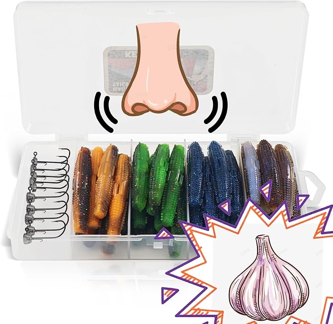 Senko Worms for Bass Fishing, Wacky Worms, Reaction Lure, Soft Plastic Bait for Ned rig, Fishing Lure Kit for Freshwater Bass