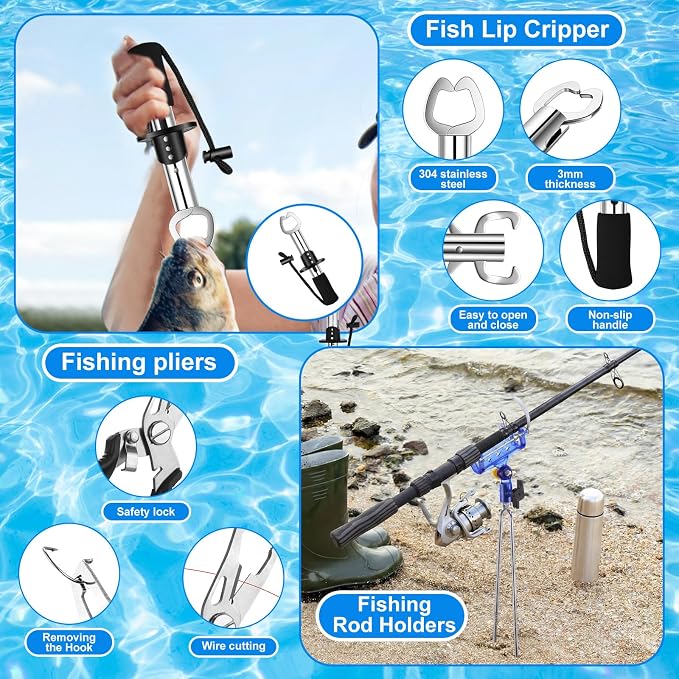 Father's Day Telescopic Fishing Rod Kit, 6.89ft/5.91ft 2 Pcs Collapsible Rod for Him with Landing Net, Tackle Bag, Gloves, Lures, Pliers, Gift for Dad for Saltwater Freshwater Fishing