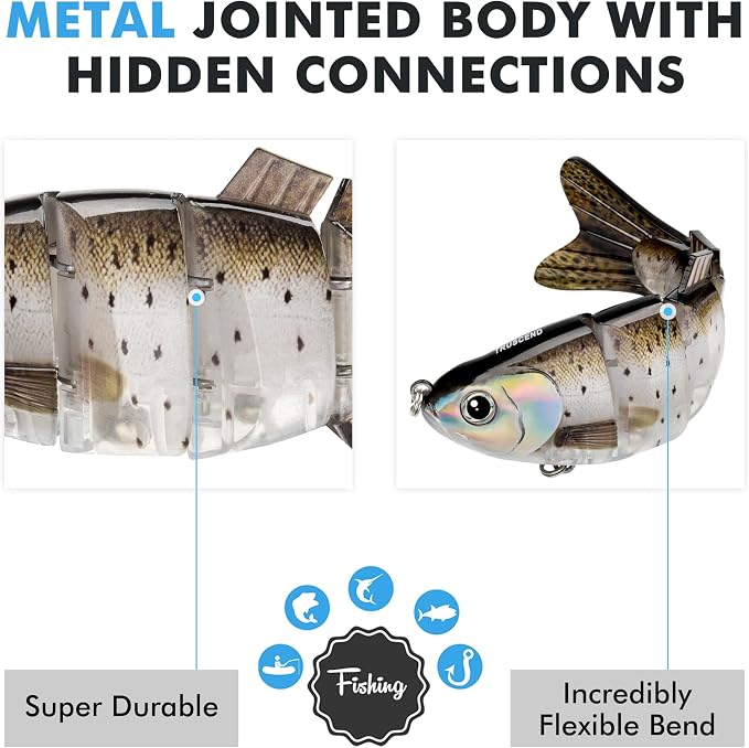 TRUSCEND Swimmax Easy Catch Fishing Lures with BKK Hooks, Wiggling, Vibrating, Rattling and Gurgling for More Bite, Heavy-Duty Dyneema Fiber Jointed Swimbaits for Bass, Trout, Walleye, Crappie, Pike