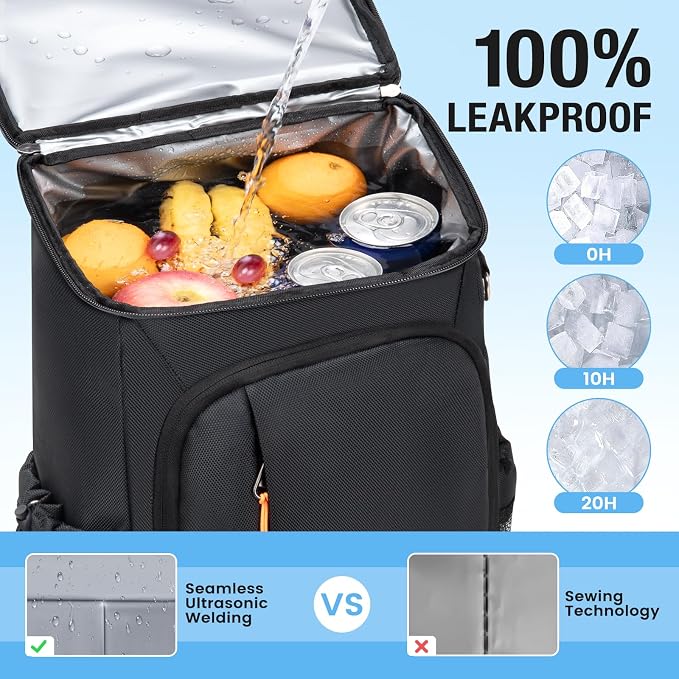 Cooler Backpack- 40 Cans Insulated Backpack Cooler for Men & Women Portable Leak Proof Lunch Backpack Cooler Bag for Beach Picnic Travel Work Camping Hiking-Black