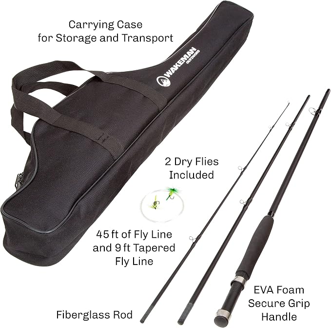 Wakeman Outdoors Fly Fishing Rod & Reel Combo Starter Kit with Case and Accessories