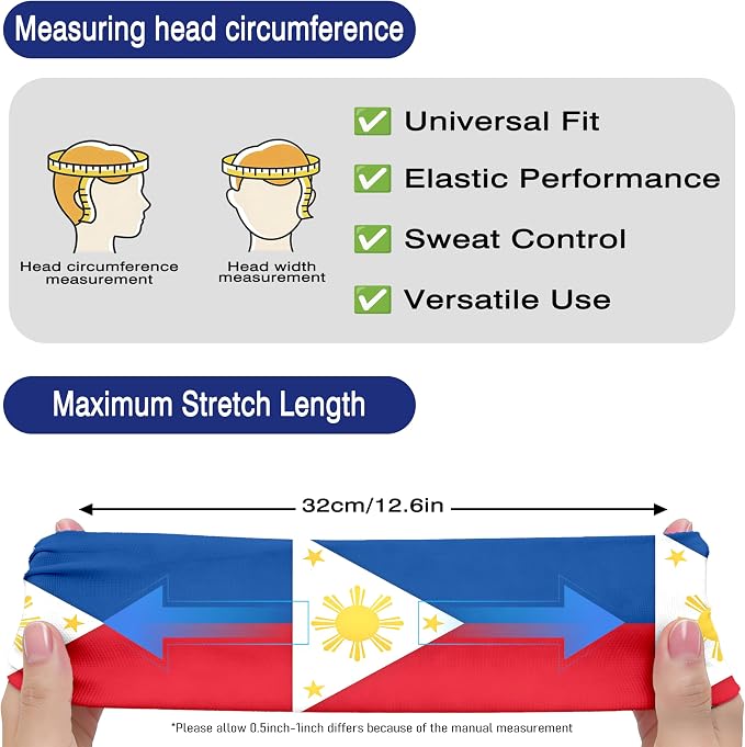 Flag Headbands for Men Women, Moisture Wicking Sweatband Breathable Sports Headwrap, Non-Slip Stretchy Fitness Hair Band
