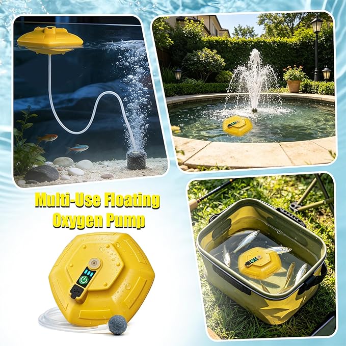 IPX7 Floating Rechargeable Bait Aerator, Portable Oxygen Pump for Live Minnow Bucket & Fish Tank, Ultra-Quiet Waterproof Bubbler for Fishing Trips & Bait Transportation