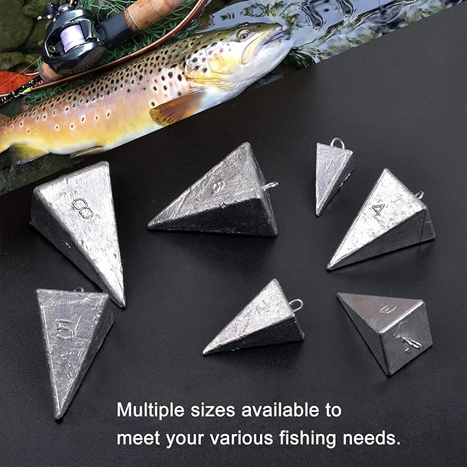 SIWIRIOM Pyramid Sinkers for Surf & Saltwater 6 Pack Fishing Weights Lead Sinkers with Slider Universal Connectors, Fishing Weights Assortment Kits Fishing Gear Tackle 1oz 2oz 3oz