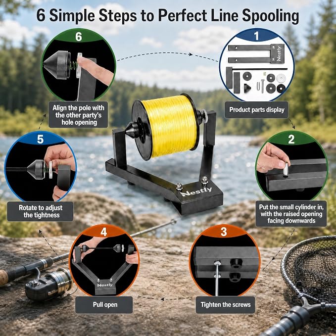 Fishing Line Spooler for Large Spools, Holds Filler and Bulk spools, Portable line Winder Fishing line Spooler with Heavy-Duty Steel Construction, Foldable and Adjustable Tension, Fishing Gears Gifts