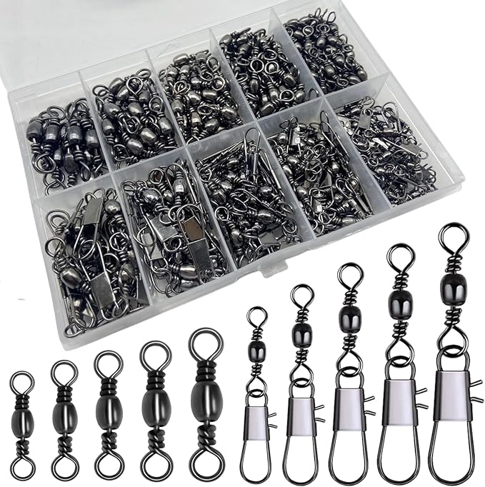 260Pcs/Box with Stainless Steel Fishing Barrel Swivels 150Pcs /Barrel Swivels with Snaps 110Pcs Mix,High Strength Connector for Quick Change Fishing Lure or Line Tackle Saltwater Freshwater