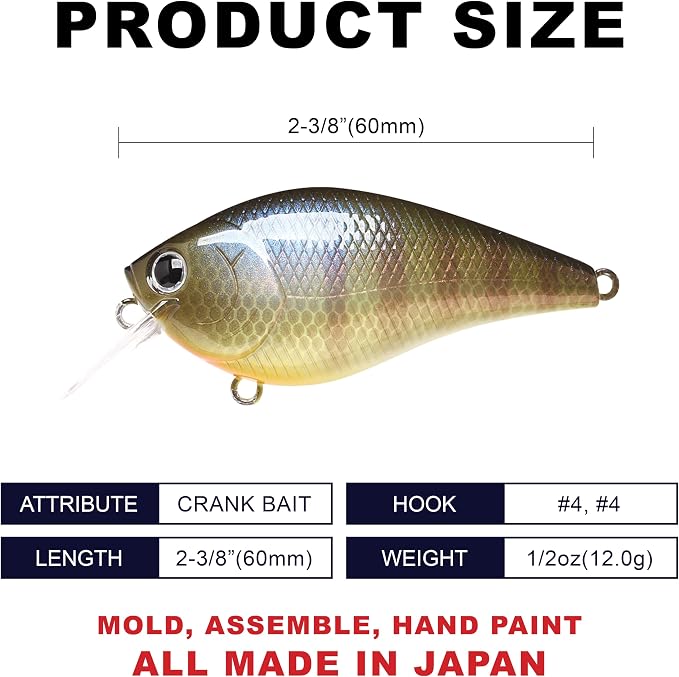 LUCKY CRAFT LC 1.5 Silent Squarebill Crankbait Fishing Lure, 2-3/8", Bass Fishing Lures for Freshwater, Hard Crankbait with Treble Fishing Hooks, Fishing Accessories