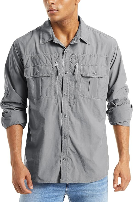 MAGCOMSEN Men's UPF 50+ Sun Protection Shirts, Button Down Long Sleeve Shirt for Hiking, Fishing, Safari