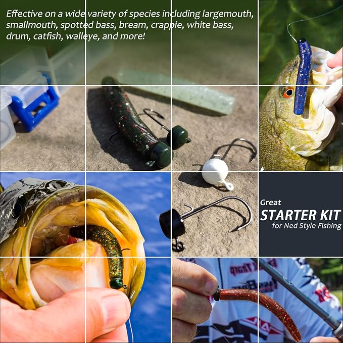 Ned Rig Jig Heads TRD Stick Worms Kit, 60, 35 Pack Ned Rig Lures Mushroom Jigs Finesse Soft Plastic Baits for Bass Fishing Freshwater Saltwater