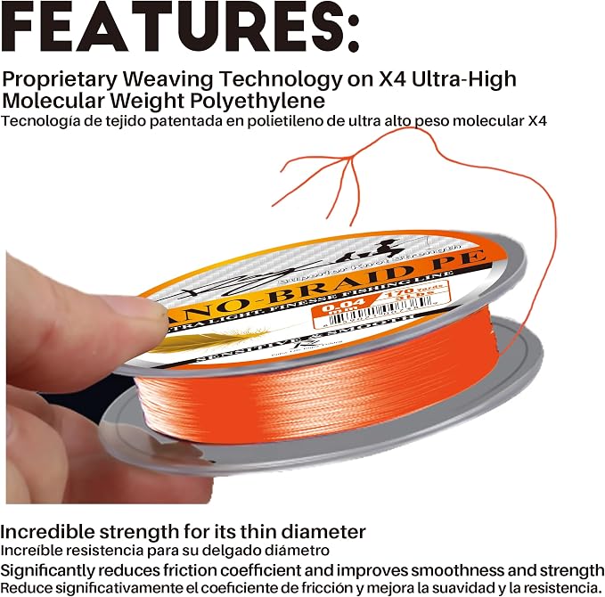 Ultra Slim Braided PE Fishing Line, Strong Knot Strength, Deign for Ultra Light Freshwater Fishing, Come with 3lb Test or 5lb Test, 170Yds Each Spool