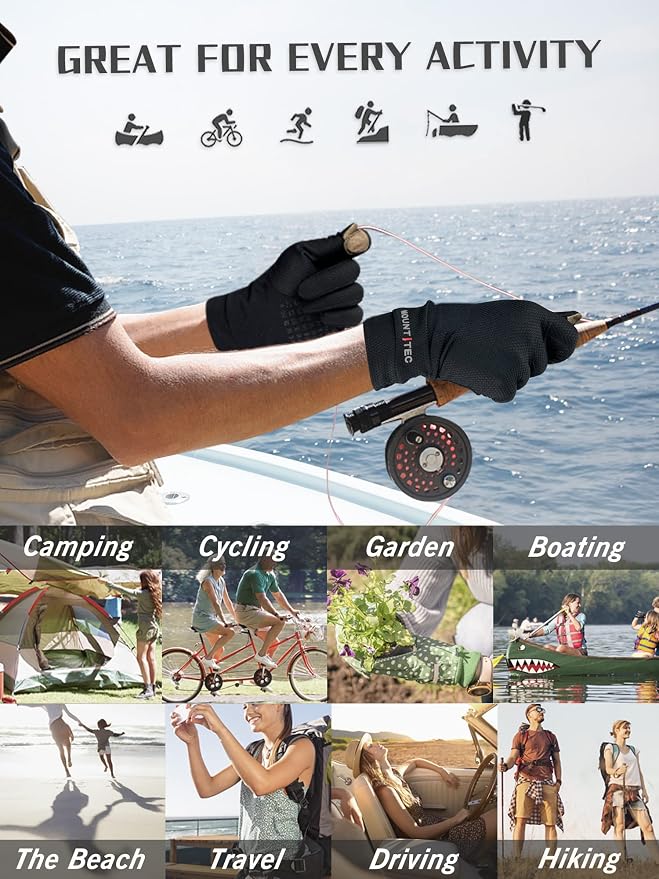 UV Protection Gloves Men's Women's Finger Tip Touchscreen Gloves UPF 50+ Sun Protective Glove for Cycling Fishing Running Hiking Boating Garden Safari Outdoor Activitie