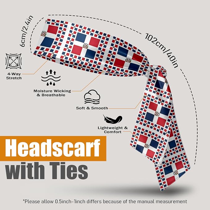 Flag Tie Headbands for Men Women, Moisture Wicking Sweatband Breathable Sports Headwrap, Non-Slip Stretchy Adjustable Fitness Hair Band