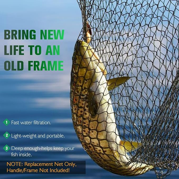 Dovesun Fishing Net Fish Landing Net Foldable Fishing Replacement Net for Freshwater Saltwater Fishing Net Replacement Netting Green/Black 2 Colors Handle/Frame Not Included