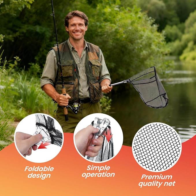 RAWILL 9 Pcs Fishing Tool Kit, Fishing Pliers with Lanyard and Protective Sheaths, Landing Net, Fillet Knife, Fish Scale, Gripper