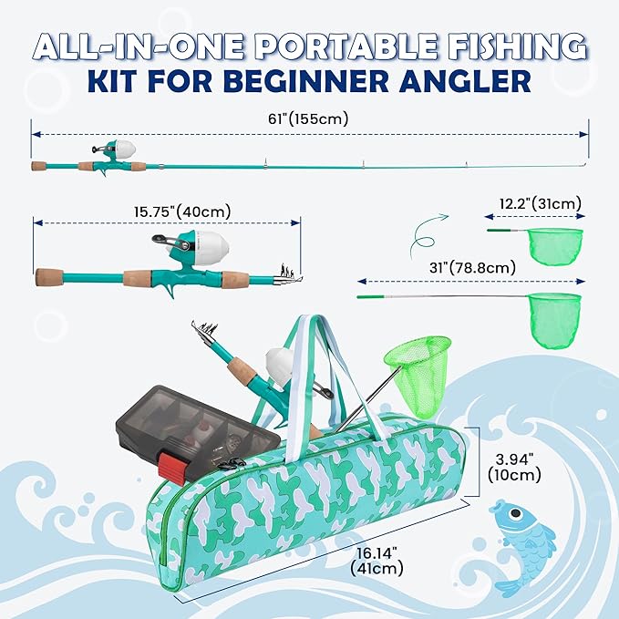 Kids Fishing Pole, Portable Telescopic Kids Fishing Poles for Boys Girls Youth, Fishing Rod and Reel Combo
