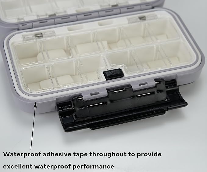 Fishing Tackle Box Bait Storage Case Hard Tackle Case Portable Hooks Lure Baits Storage Swivels Jigs Hooks Sinker for Vest Casting Fly Fishing (Grey Waterproof/1pcs)