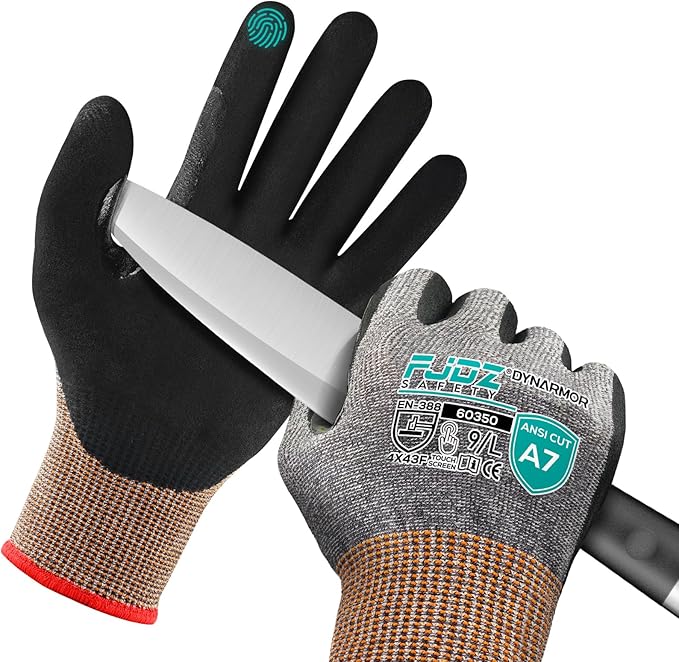 A7 Cut Resistant Work Gloves, 3 Pairs Nitrile Coated Cutting Glove for Woodworking,Construction,Fishing,Metalwork