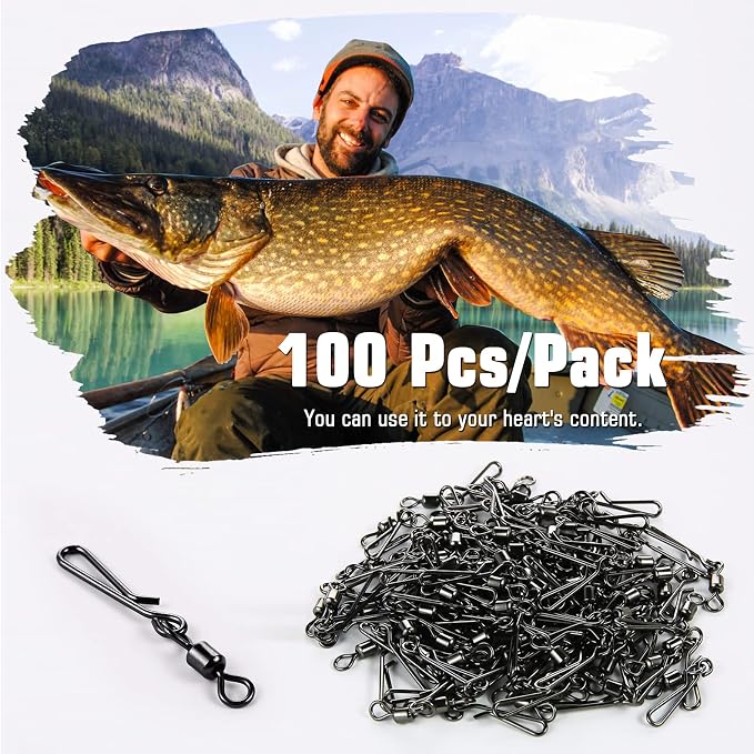 AMYSPORTS Rolling Connector Fishing Swivel Saltwater Corrosion Resistance Snap Swivels Kit Stainless Quick Fishing Snap Barrel Freshwater Trolling Accessories
