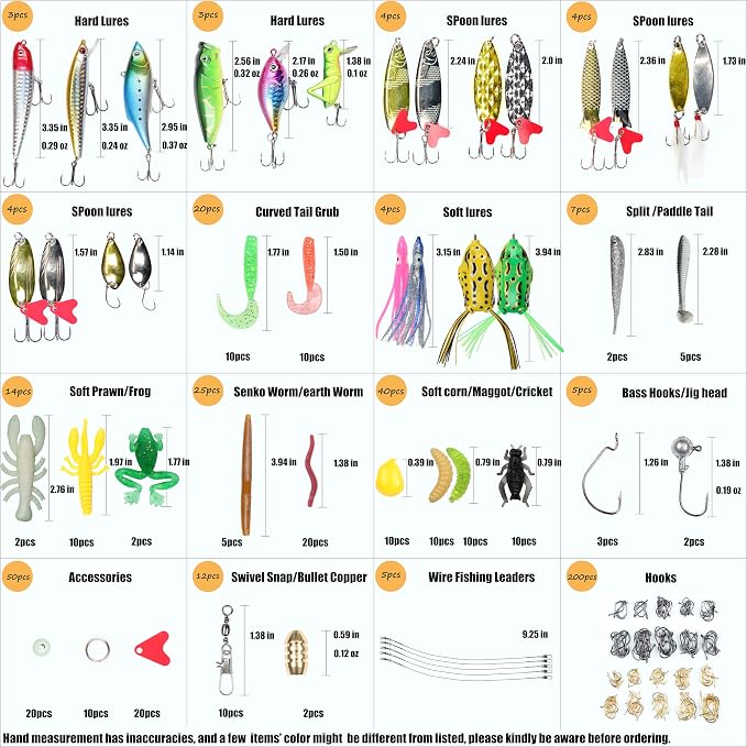 EXAURAFELIS Fishing Lures,Tackle Box with Tackle Included, Crankbaits, Spoon, Shrimp Worm Bait, Hooks,Weights & Other Accessories, Fishing Lures kit Lure Set for Bass Trout Salmon