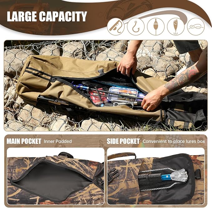 Fishing Rod Bag Fishing Rod Case, Durable Folding 900D Oxford Fabric Portable Large Capacity Waterproof, Fishing Gifts for Men Boys